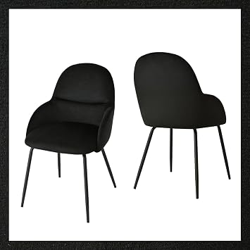Dining Chairs Set of 2,Modern Kitchen Chairs with Metal Legs and Curved Backrest,Velvet Armchairs for Living Room,Dining Room,Study,Black