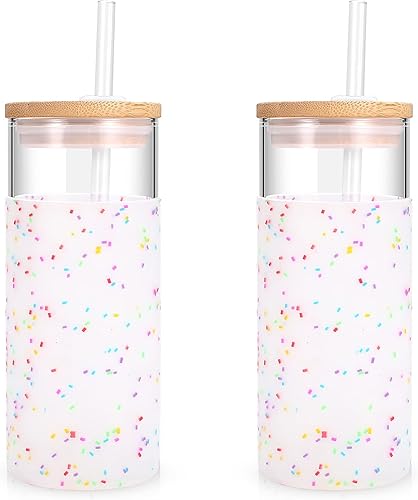 Miniatura 77 de Tronco - Vaso de vidrio de 20 onzas con tapa de bambú y pajilla, vaso para licuado de frutas con funda de silicona, sin bisfenol A, apto para