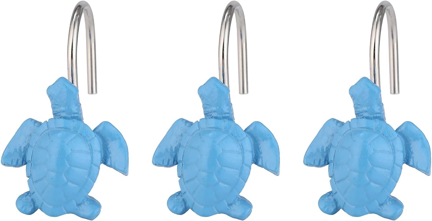 Wehome Blue Sea Turtle Style Shower Curtain Rings Set of 12 Blue Sea Turtle Shower Curtain Hooks Pack of 12 image 4