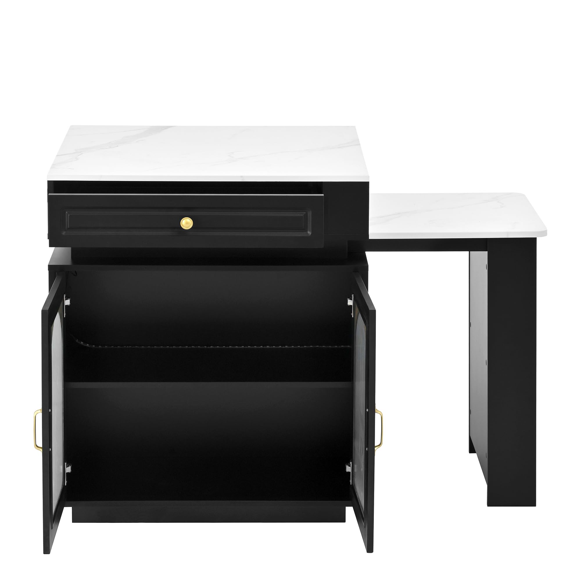 Isola da cucina illuminata a LED su ruote, tavolo da pranzo allungabile con barra multi-uscita, credenza nera per cucina e sala da pranzo, design moderno e versatile
