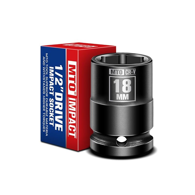 Soquete de Impacto Raso MTO 18 mm com Encaixe de 12,7 mm (1/2 pol.), 6 Pontas, Aço Cromo-Vanádio, MTO-CR-V-SHALLOW-18mm, 1 peça