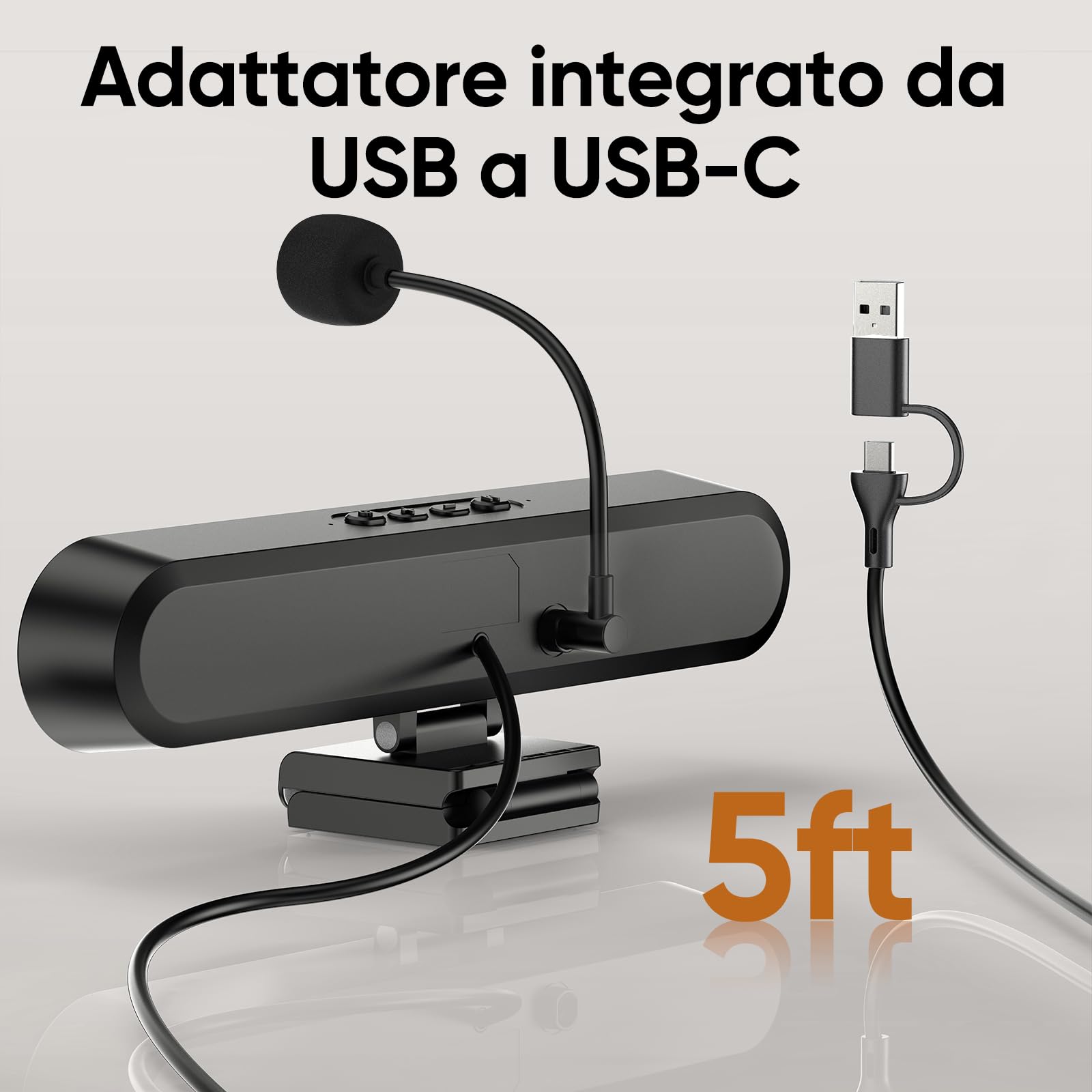 Inwa Cassa per PC USB con Microfono - Altoparlante Regolabile da Monitor Senza Ostruzione dello Schermo, Altoparlante Computer Stereo per Laptop, Desktop e PC, Plug and Play per Riunioni