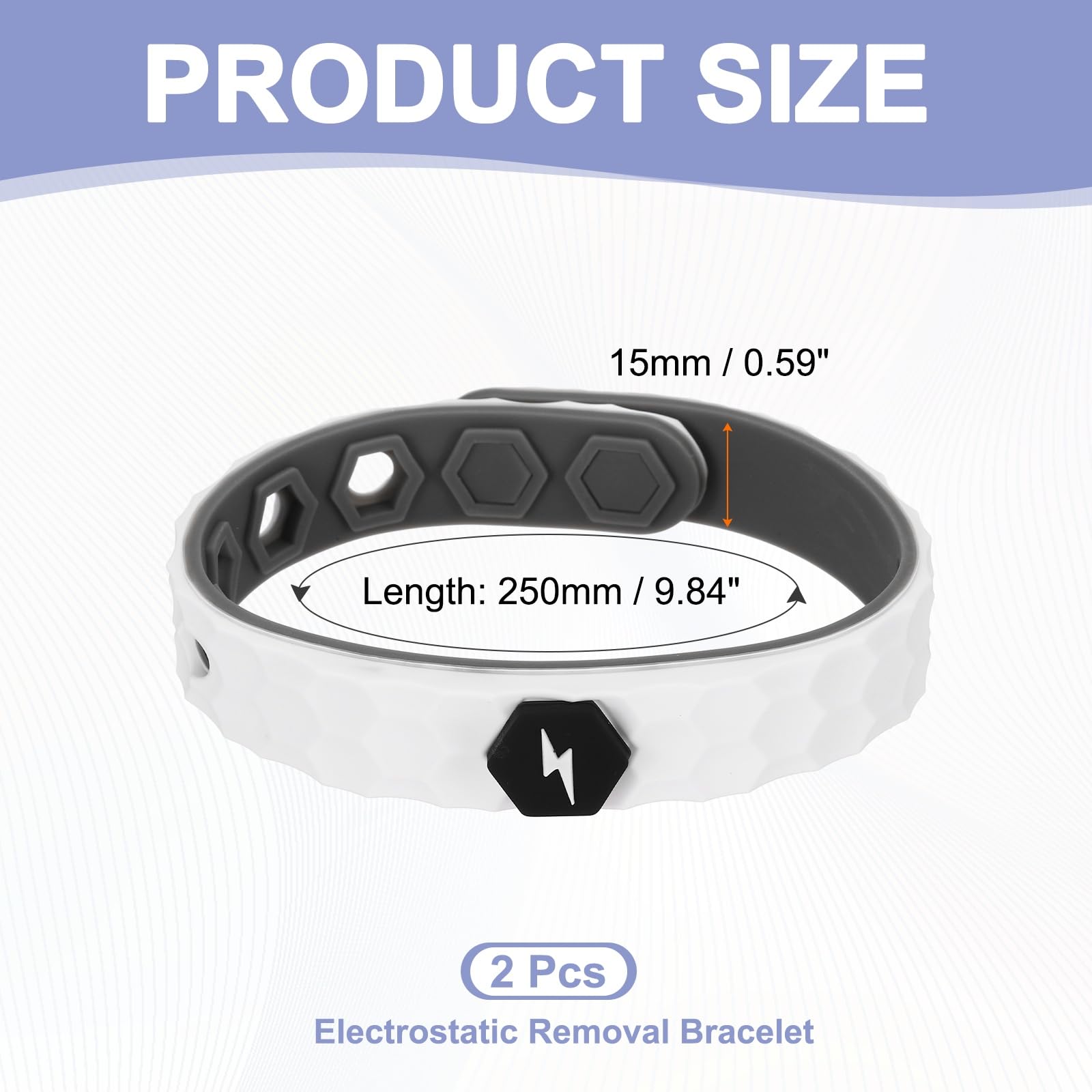 sourcing map Anti Static Bracelet, Adjustable Anti Static Silicone Wristband Designed with Rhombus/Lighting