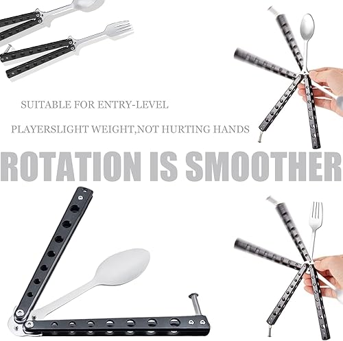 Miniatura 4 de Juego de tenedor y cuchara de mariposa juego de tenedor táctico de mariposa de acero inoxidable tenedor de mariposa plegable estilo cuchillo de