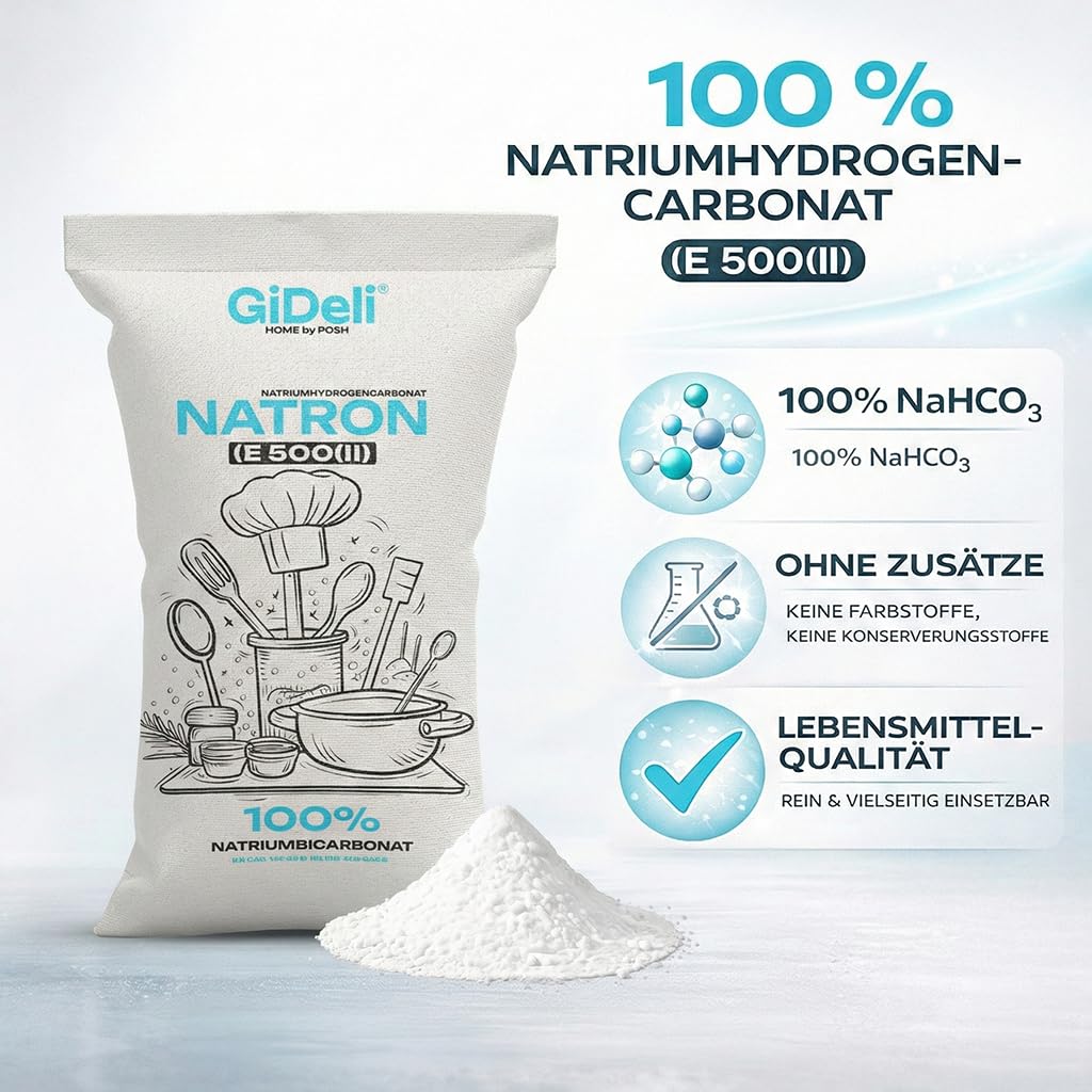 GiDeli Bicarbonato de Sodio 25kg - Perfecto Para Cocinar Pasta y Hornear - También se Utiliza Para Lavar y Limpiar - Uso Versátil en el Hogar - Regulador de la Química del Agua de la Piscina