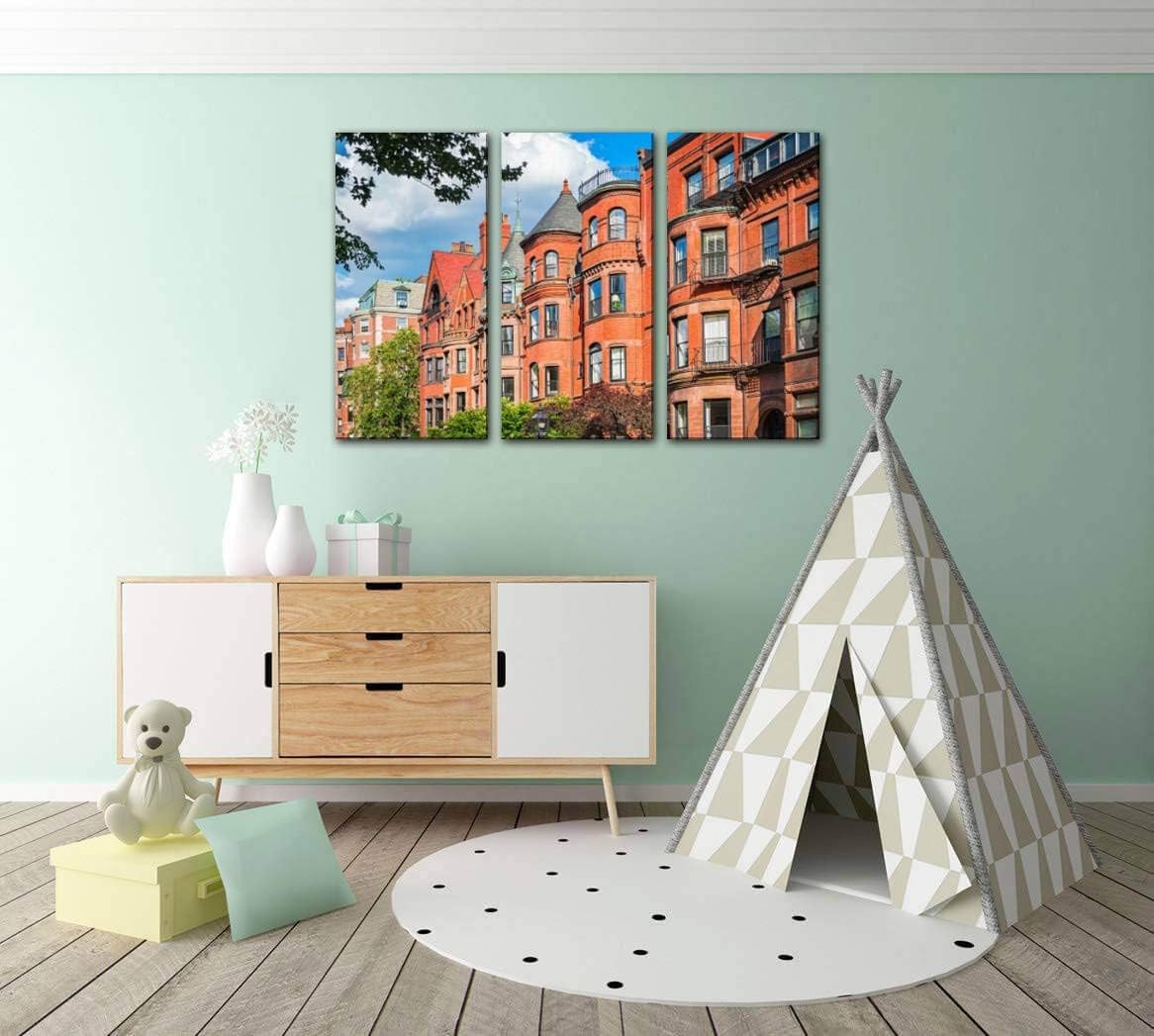 typical brownstone row houses in back bay boston massachusetts usa Print Painting 3 Panel Home Decoration Paintings Wall Art Framework Canvas Prints Gallery for Living Room Wall Poster Hang Framed