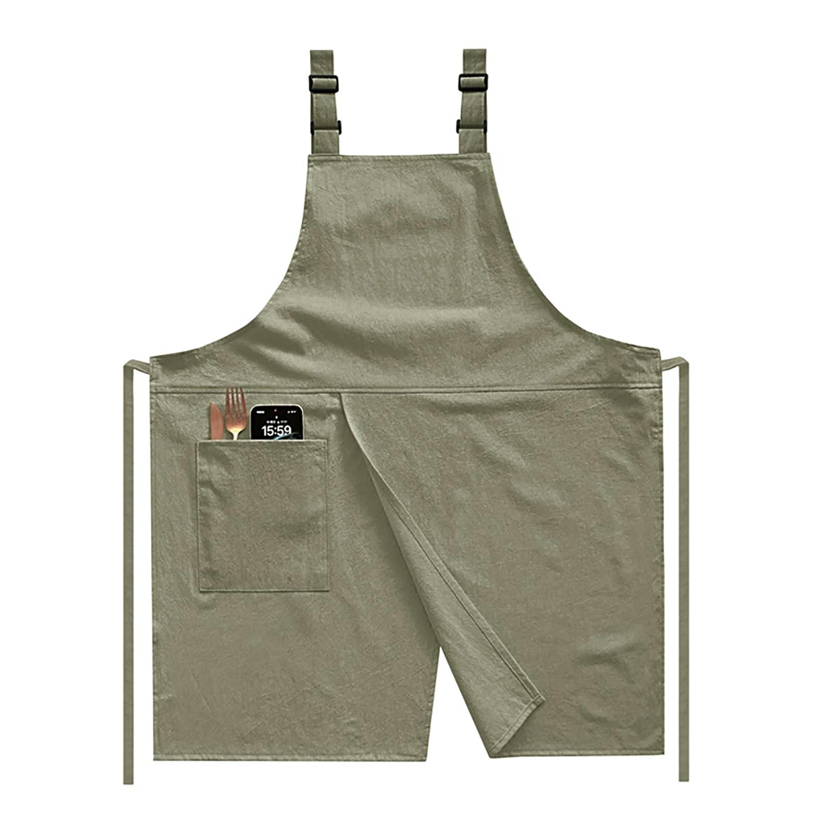 Tablier de cuisine unisexe en coton et lin avec bretelles réglables en forme de H avec poches pour cuisine, barbecue, peinture, fait à la main