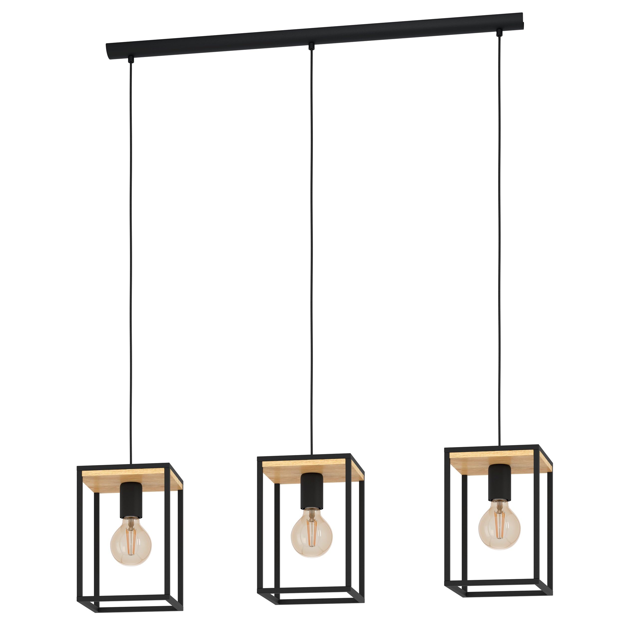 Eglo Black Libertad Triple Drop Linear Pendant In With Wood Detailing
