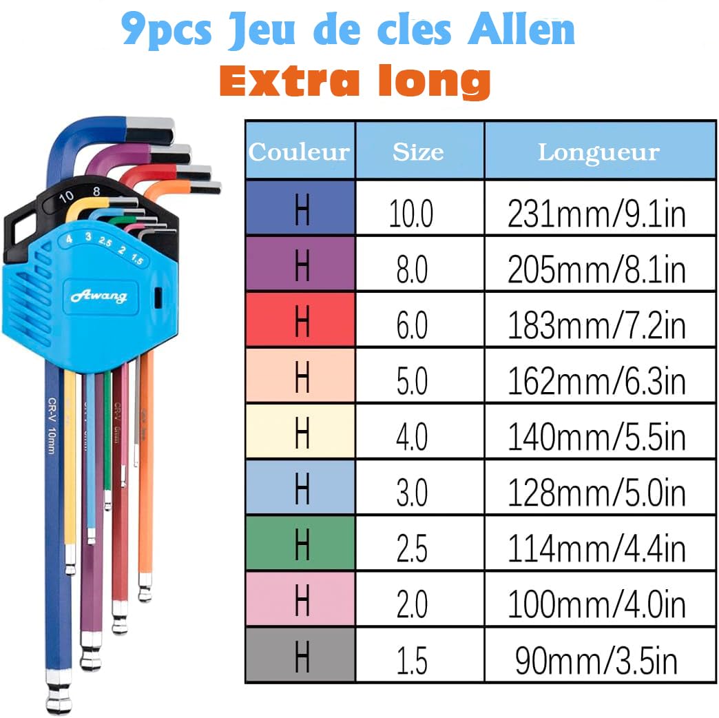 Awang 18 llaves Allen llaves hexagonales 1,5-10 mm y llaves Torx T10-T50 | Juego de llaves hexagonal y Torx Llave hexagonal Torx de acero al cromo-vanadio para reparación de bicicletas, etc