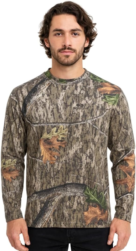 Realtree and Mossy Camo Crewneck Long Sleeve Tee Unisex Adult Cotton Hunting Shirts