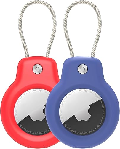 SPGUARD Compatible con Apple AirTag - Soporte seguro con cable de alambre, funda de bloqueo de etiqueta de aire, llavero, llavero, etiqueta de