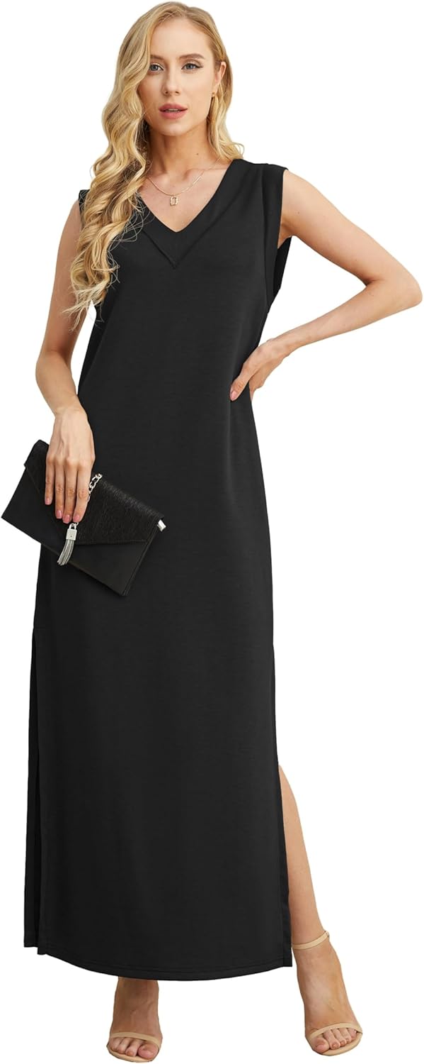 GRECERELLE 2026 Women Summer Inside-Out V-Neck Casual Loose Split Wrinkle-Free Long Maxi Beach Dress with Pockets - Image 5