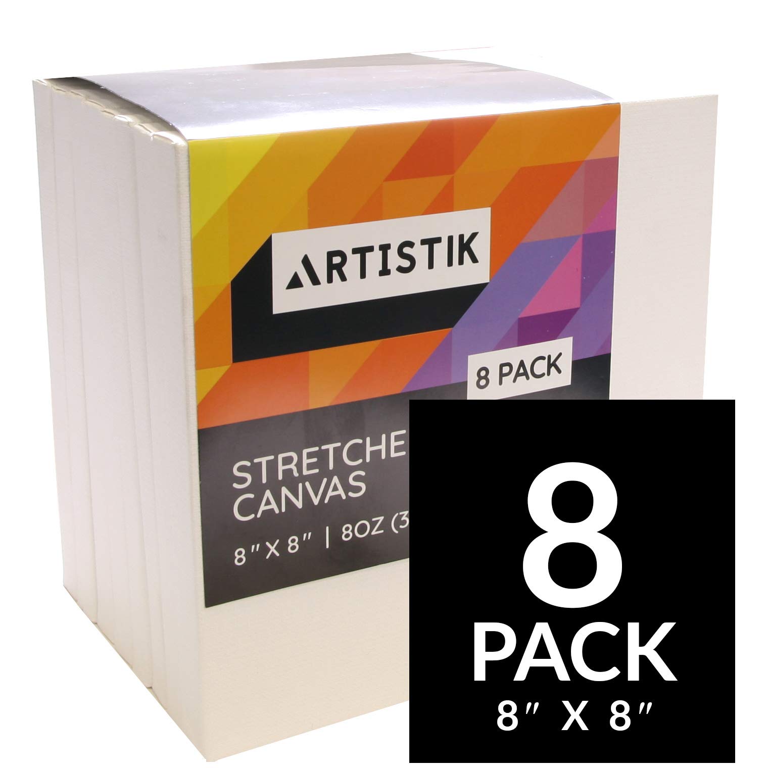 ARTISTIKStretched Canvas - Artist Quality Acid Free Triple Primed Gesso Stretched Canvases Quality Art Paint Supply (Pack of 8-8" x 8")