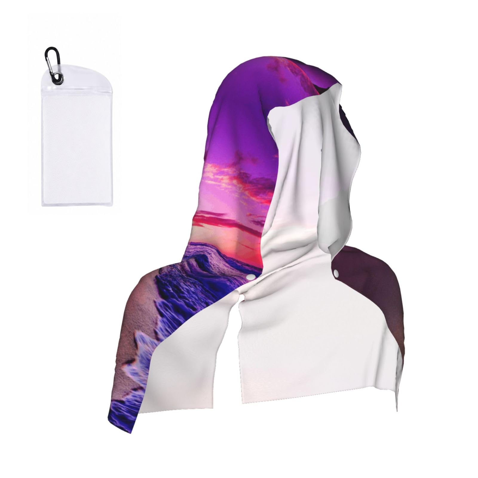 WXWJSHMGC Beautiful Beach Sunset Print Cooling Hoodie Towel, Cooling Towels For Neck And Face Sun Protection Instant Cool Hoodie(Sport/Camping/Work Out/Hot Weather)