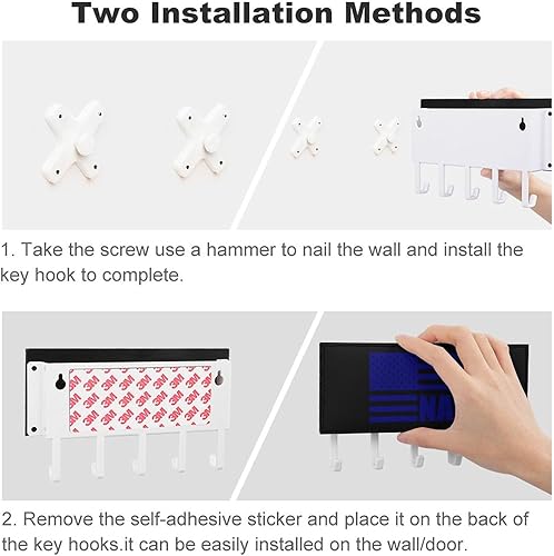 Miniatura 3 de Soporte para llaves montado en la pared de la bandera estadounidense de color azul marino, ganchos para llaves, organizador para entrada, pasillo,