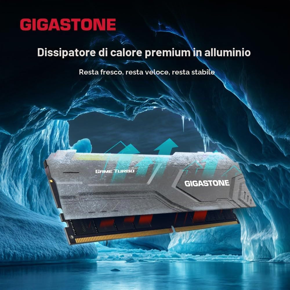 【RAM DDR5】Gigastone RGB Game Turbo Nero Desktop RAM 32GB (2x16GB) DDR5 32GB DDR5-6000MHz PC5-48000 CL40 1.35V 288 pin Unbuffered Non ECC UDIMM per PC Gaming modulo di memoria (SOLO Desktop)
