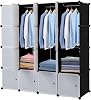 16 Cube Storage Organizer, Plastic Cube Storage Shelves Design Multifunctional Closet Cabinet with Hanging Rod Doors and Panels