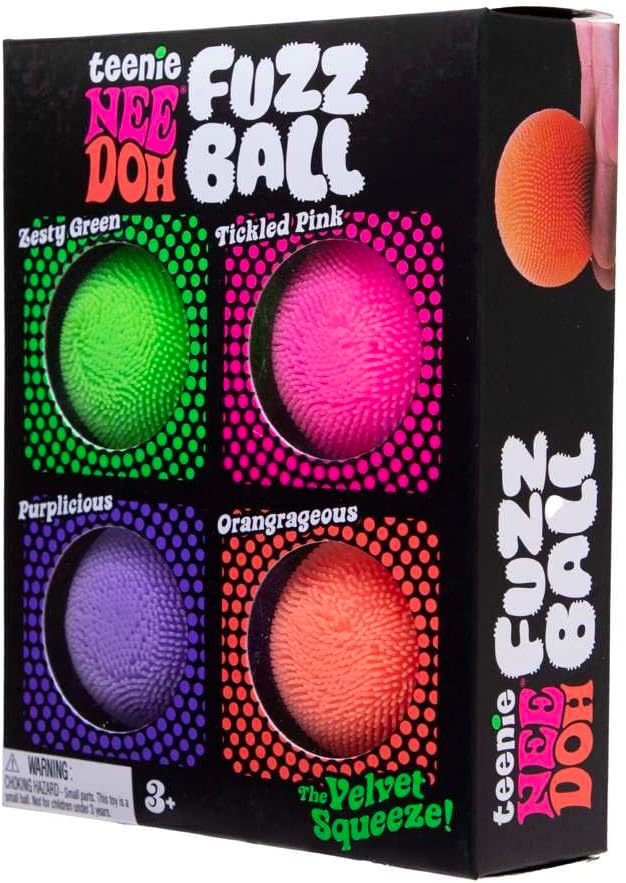 Schylling NeeDoh Teenie Needoh Fuzzball 4 Pack - Sensory Squeeze Toy - 1.5" in Diameter - Colors May Vary