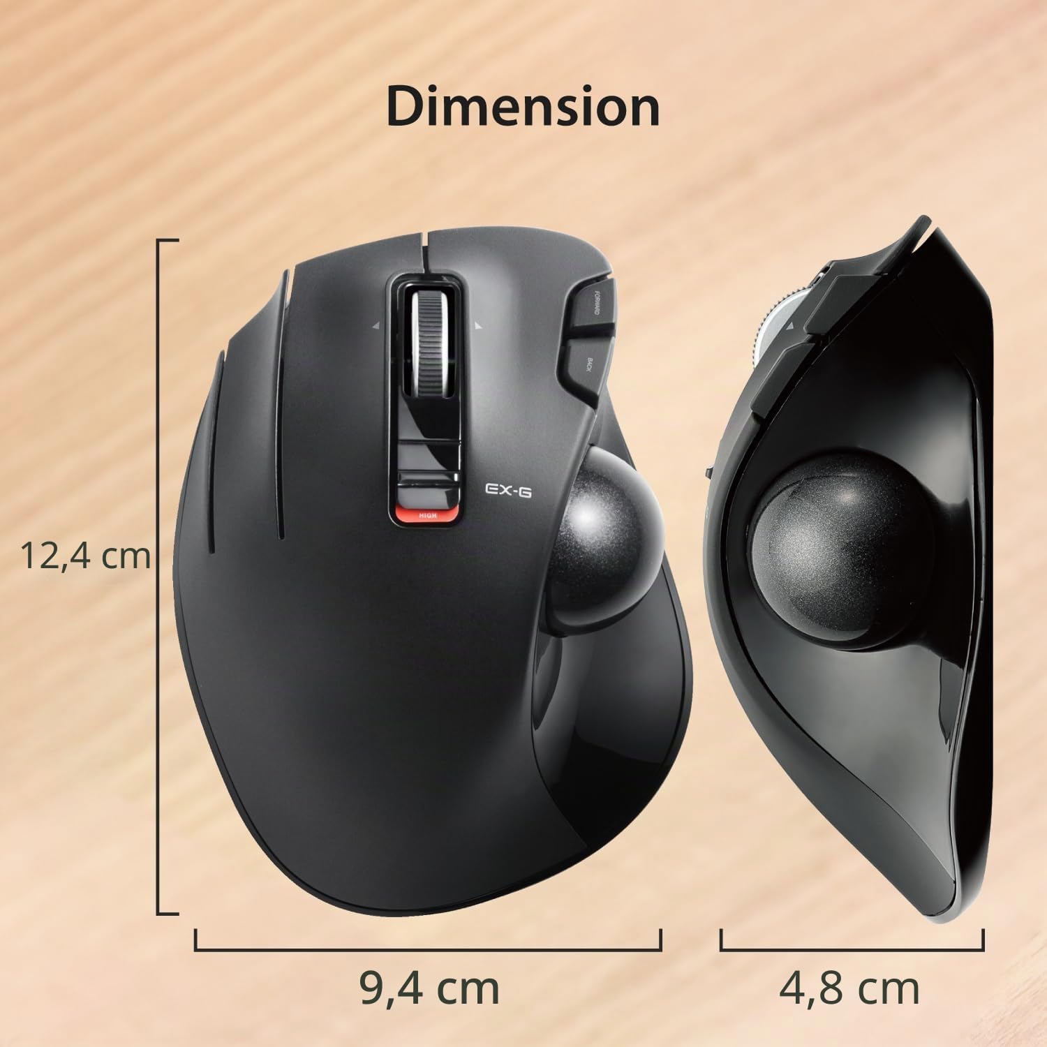 ELECOM-Japan Brand- Wireless Trackball Mouse for Left Hand, Thumb Operated Model, Ergonomic Grip, Tilt Function, 6 Buttons, Black/M-XT4DRBK