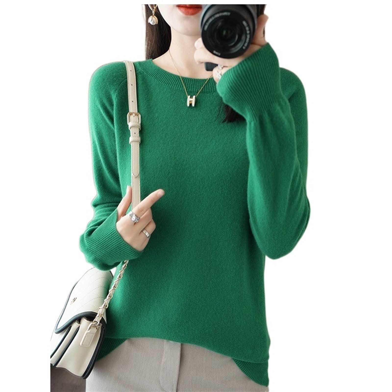 IONIKKWomens Sweaters Autumn Winter Women O Neck Cashmere Sweater Long Sleeve Casual Basic Pullover (Color : Dark blue, Size : S)