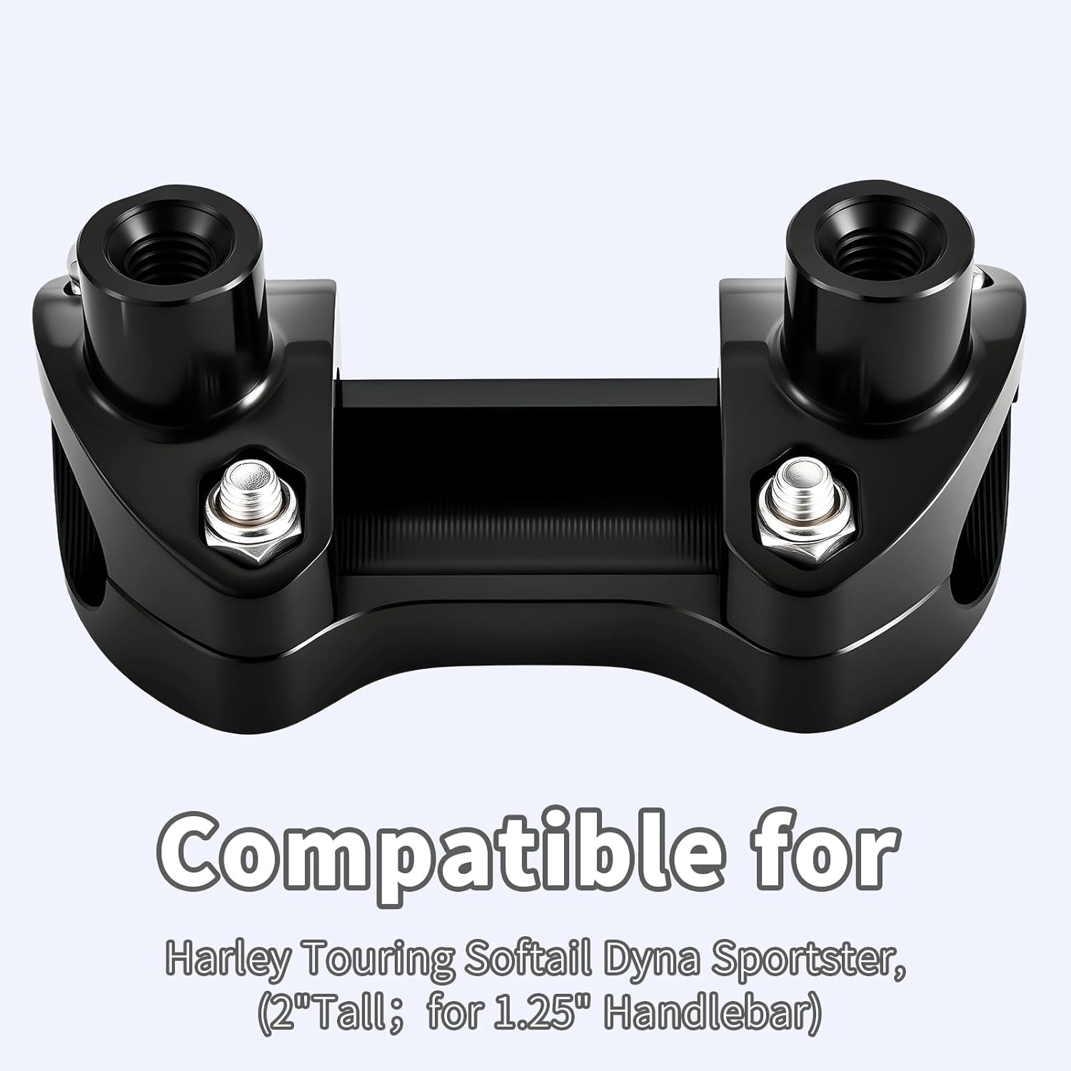 Black 1-1/4" inch Handlebar Riser/Top Clamp Kit for Harley Touring Softail Dyna Sportster, (2"Tall ；for 1.25" Handlebar)