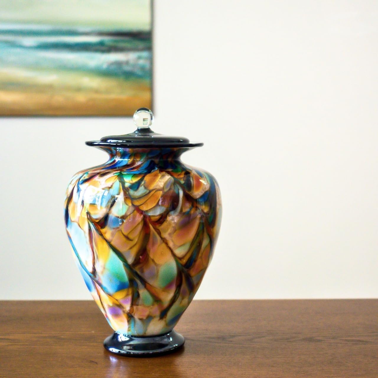 Interlude Hand Blown Glass Cremation Urn for Ashes, Adult Sized Cremation Urn