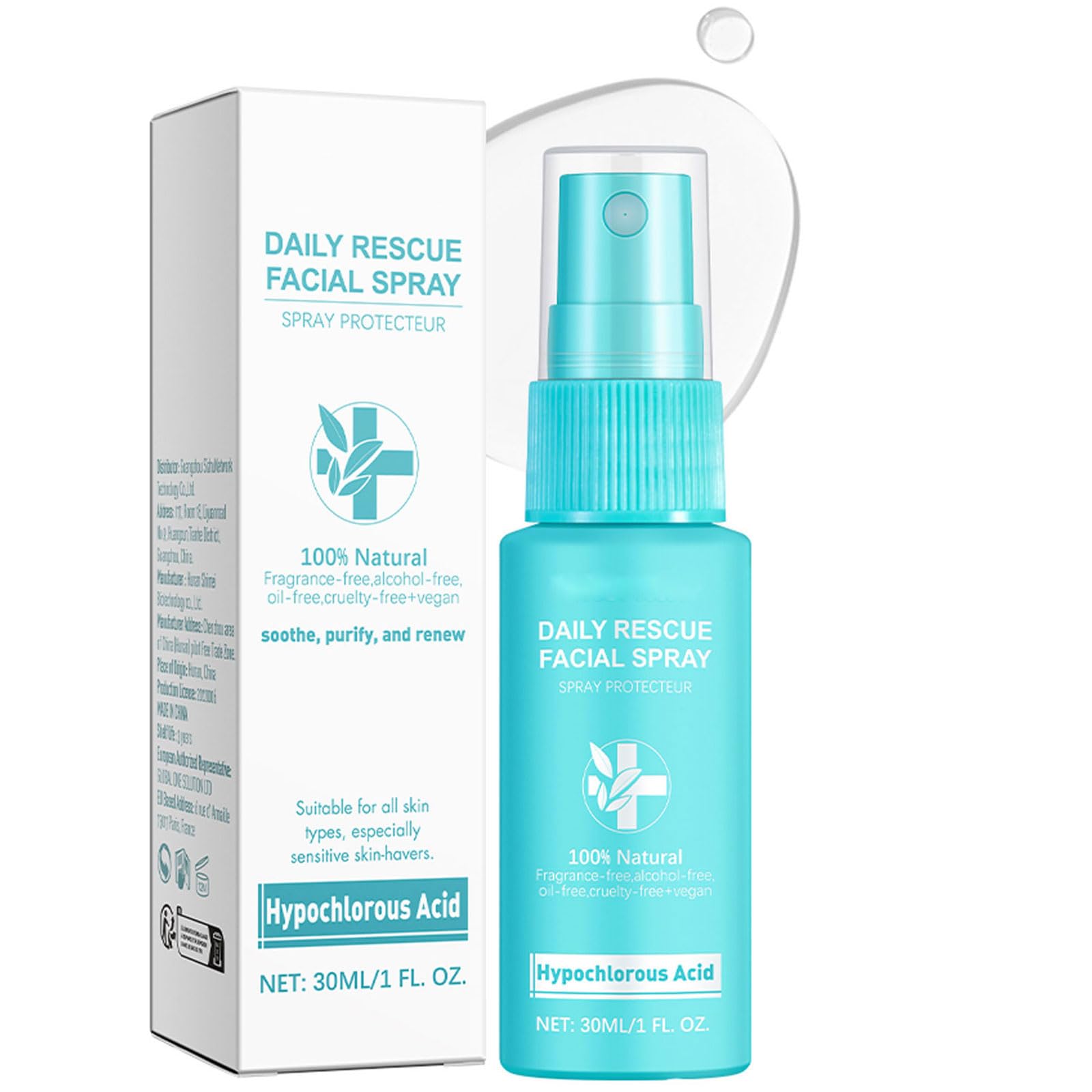 Hypochlorous Acid Spray for face, HOCL Daily Rescue Facial Spray, Toner Soothing and Purify, Facial Mist, Support Against Irritation, Calm Redness(1 FL. OZ)