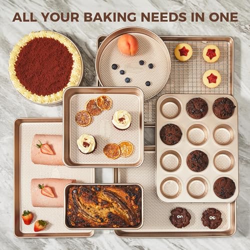 image for HONGBAKE 9-Piece Baking Pans Set Nonstick, Stackable Non Toxic Bakewar