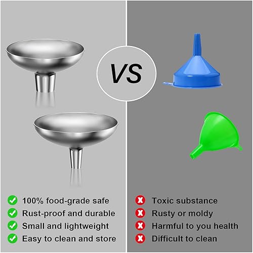 Miniatura 5 de Serinar Embudo de acero inoxidable, 2 embudos de cocina grandes y pequeños, líquidos, líquidos, especias y polvos, duradero y lavable.