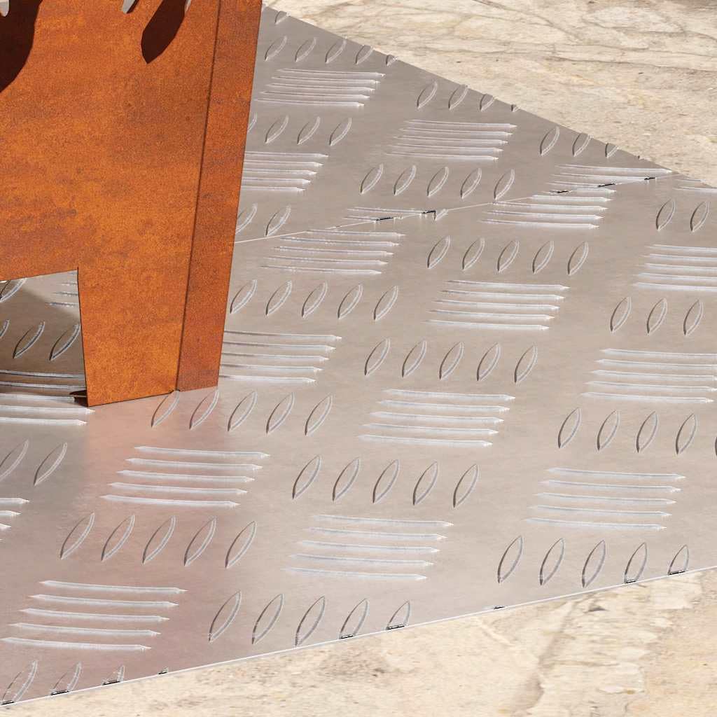 Aluminiowa powierzchnia schodów o konstrukcji z blachy ryflowanej, prostokątna, 90 x 40 cm, srebrna, zestaw 2 sztuk, do wewnątrz i na zewnątrz, antypoślizgowa nakładka na schody zapewnia