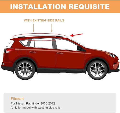 Miniatura 3 de FINDAUTO Barra transversal de techo para Nissan Pathfinder 2005-2012 (solo para modelos con rieles de techo existentes) Barra transversal de