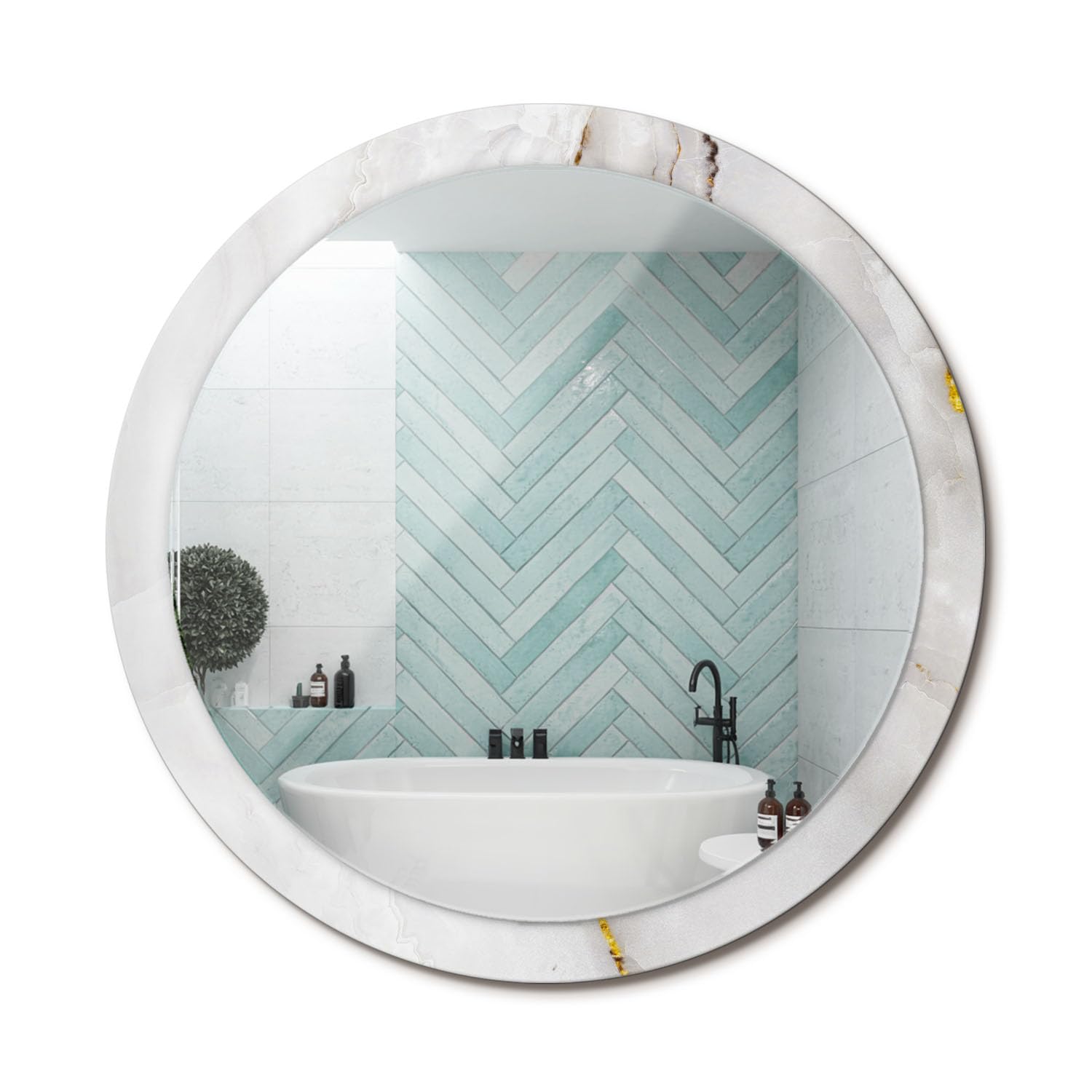 Miroir rond fi100 marbre brillant pour illuminer un salon sombre