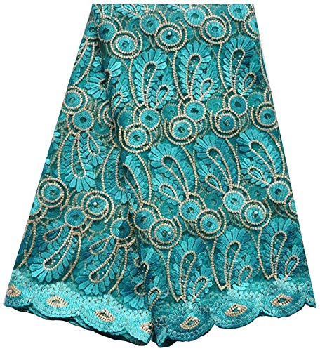 Tissu en Dentelle Manuel Perlage Africaine Dentelle Net Tissus Nigerian Saree Tissu brodé et Dentelle Guipure de Cordon for soirée de Mariage (Rose) 5 Yards (Color : Dark Green)
