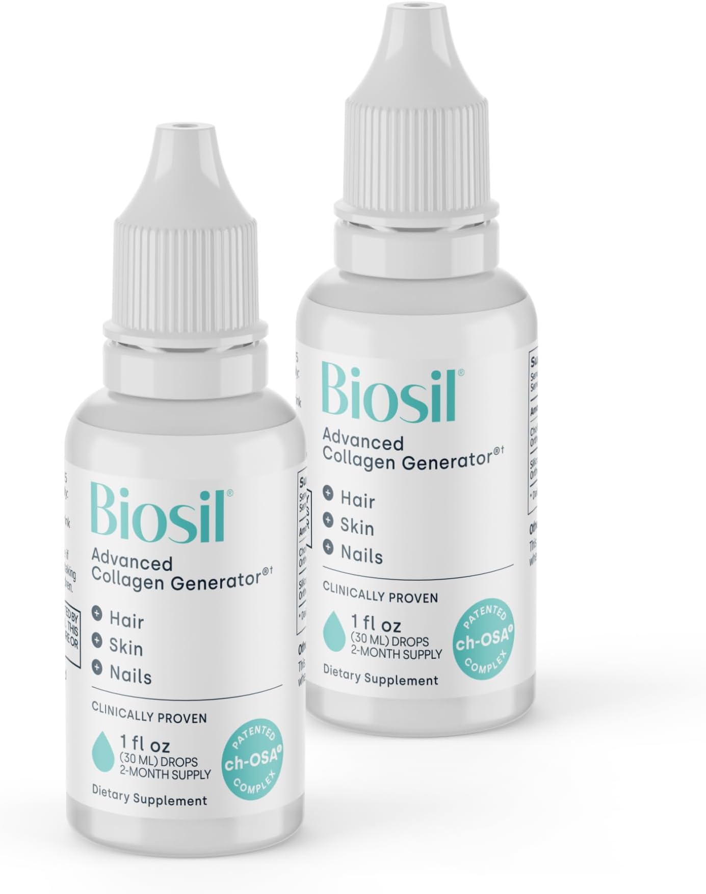 Collagen Booster Supplement - 1 fl oz Drops, Pack of 2 - Patented ch-OSA Activator for Skin, Hair, Nails & Joints - Supports Natural Production - 120-Day Supply