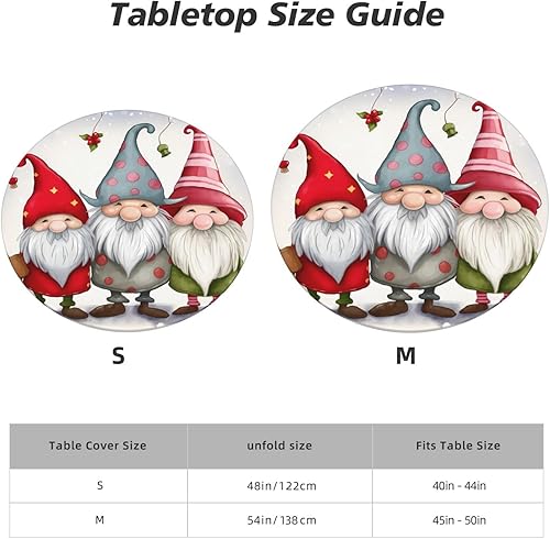 Miniatura 2 de Mantel redondo de gnomo navideño con muñeco de nieve de invierno (48 pulgadas para mesa de 40 a 44 pulgadas), mantel ajustable con borde elástico