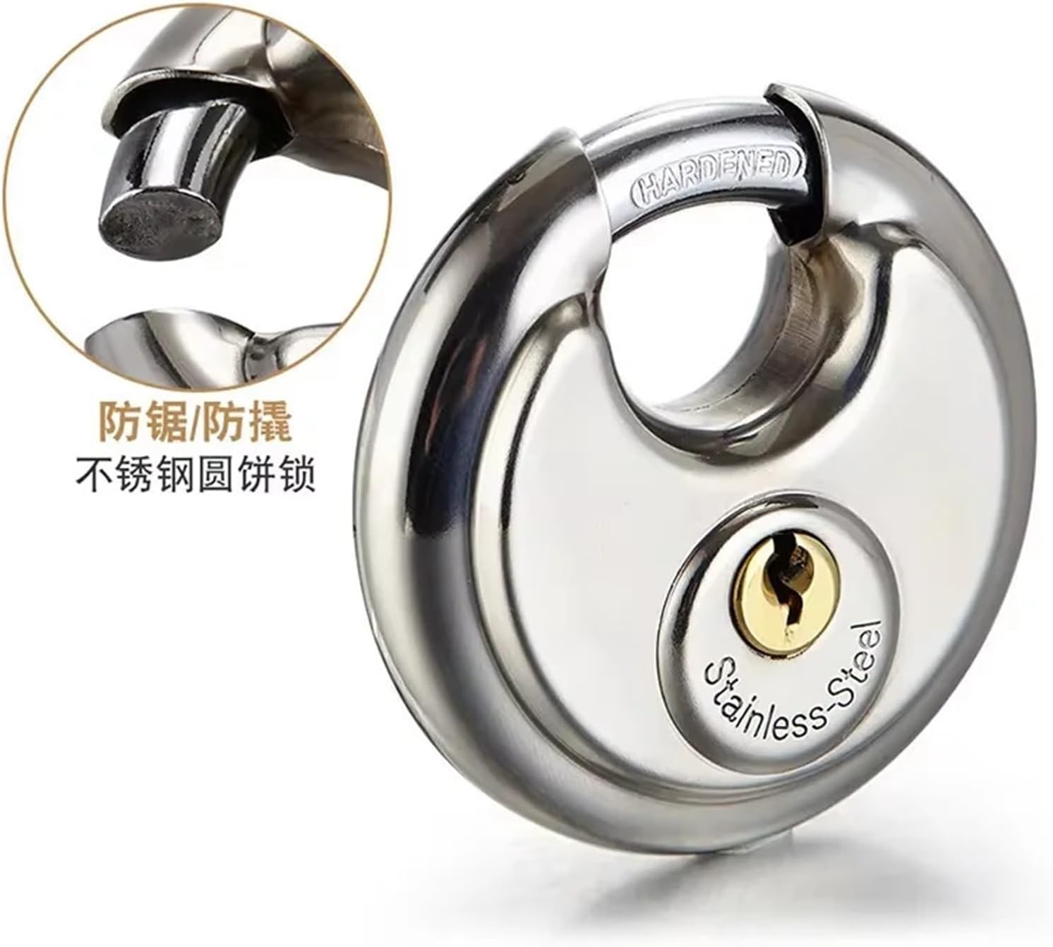 Round Padlock, Stainless Steel Lock Blade Lock, Horizontal Unlocking 1Pcs