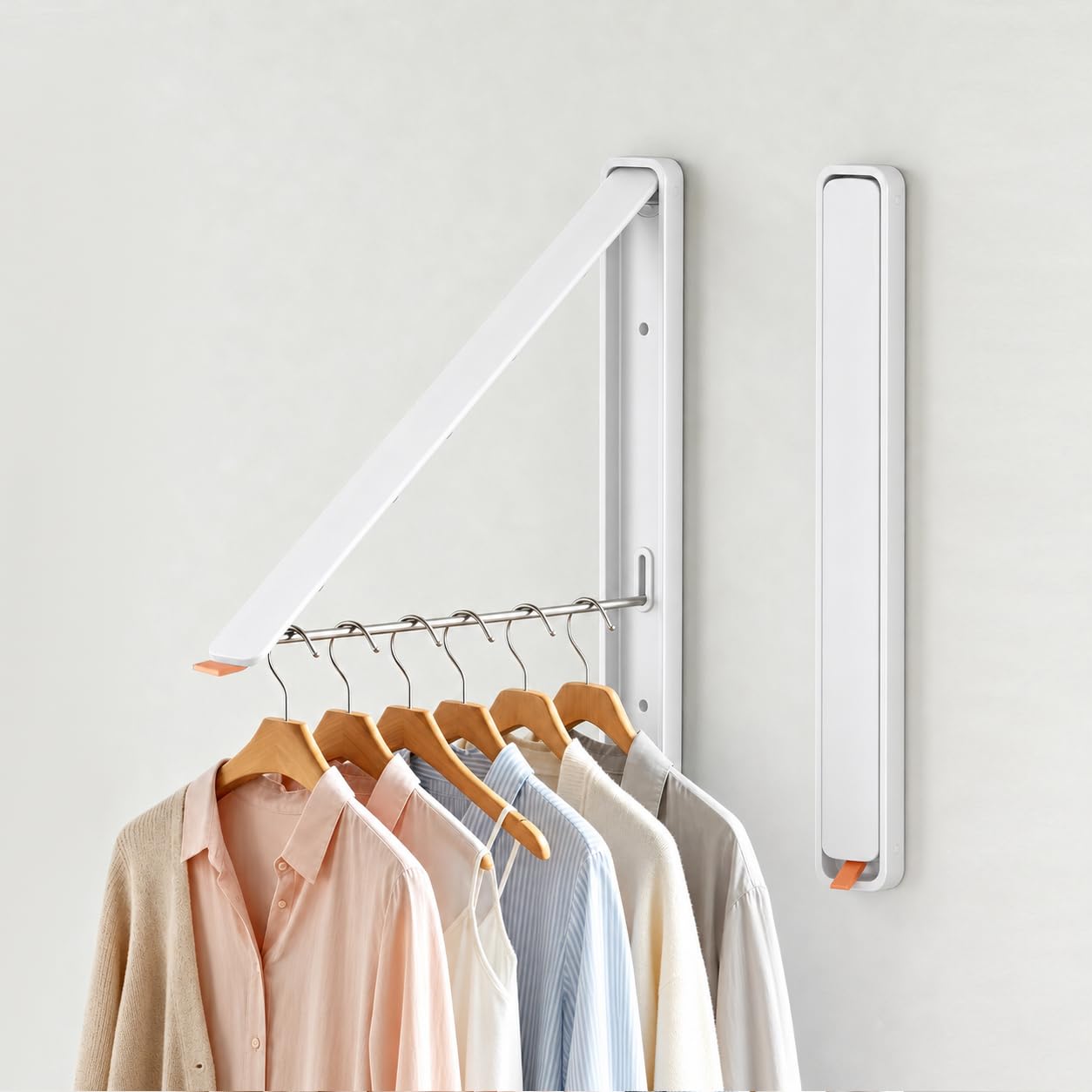 Folding Clothes Hanger Rack Wall mounted for Laundry Clothes Drying Rack | Foldable Hanger Rack Laundry Hanger Dryer Rack, Easy to Install, Closet Storage Organization, Space Saving Aluminium,