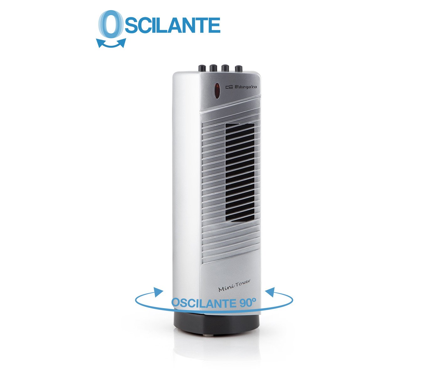 Orbegozo TM 0915 - Ventilador mini torre de sobremesa, 2 velocidades de ventilación, 36,5 vm de altura, diseño moderno con botones softtouch, 75º de oscilación, 30 W, gris y negro