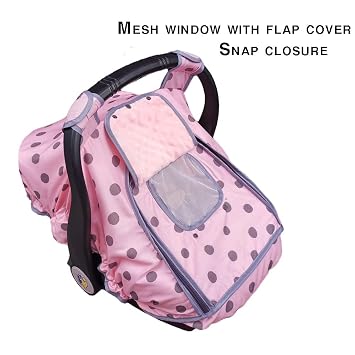 Carseat Cover Girls, Baby car seat Covers for Infant car seat, Baby Carrier Cover Canopy, Window in Door Zipper Open, 2 Layers, Pink dots;