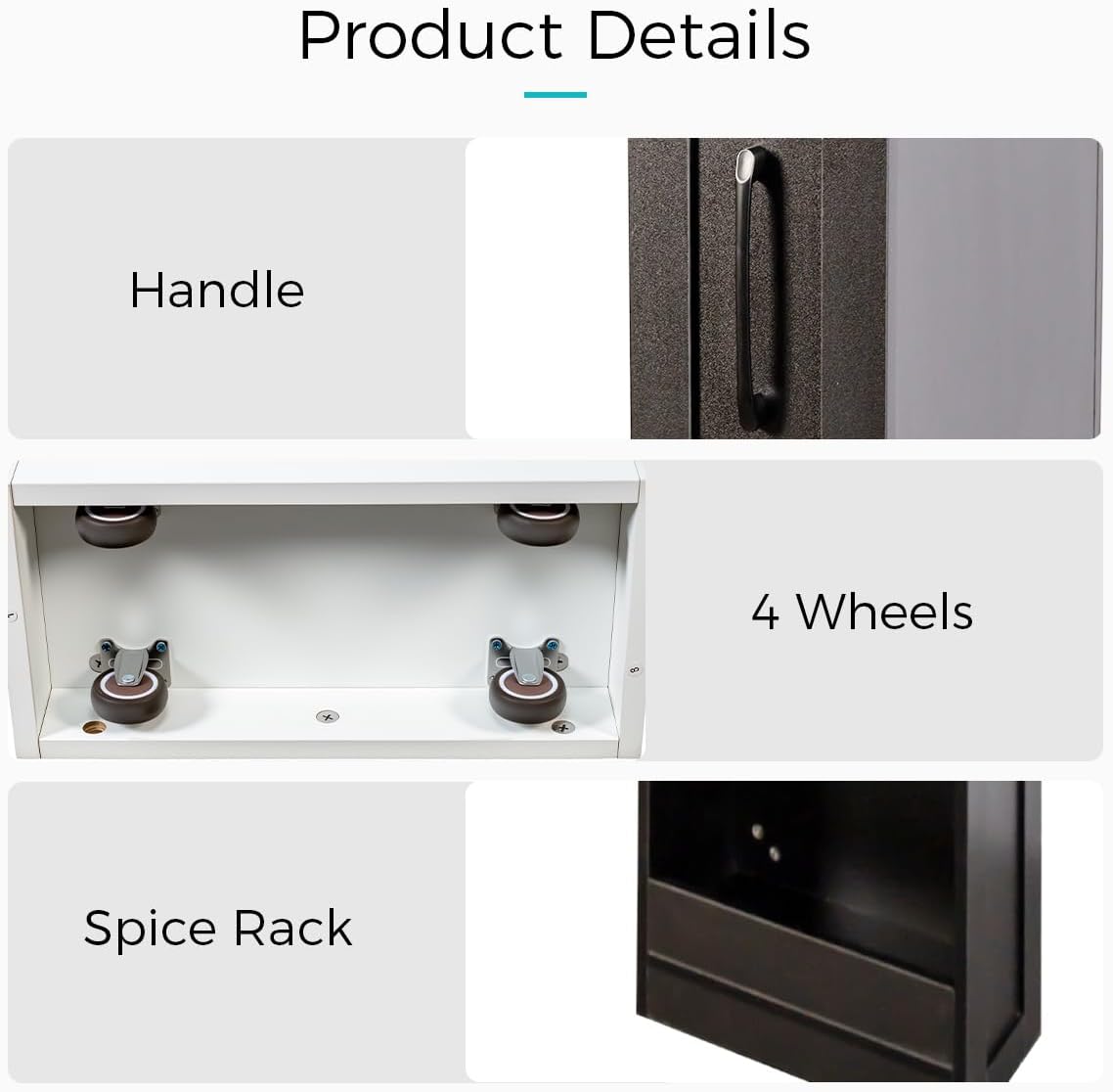 7 Tier multi-functional pull-out storage Cart for Next to Fridge, Rolling Slim Narrow Utility Cart for Small Spaces, Single sided open Spice Rack for Kitchen, Living Room & Narrow Spaces (Black)