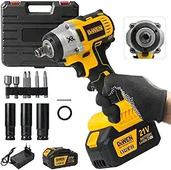 Chave de Impacto 21V 2 em 1 com Motor Sem Escovas, 450 N.m de Torque, LED, Mandril 1/2", Bateria Li-Ion – Kit e Acessórios