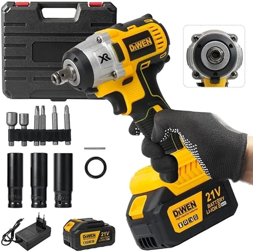 Chave de Impacto 21V 2 em 1 com Motor Sem Escovas, 450 N.m de Torque, LED, Mandril 1/2", Bateria Li-Ion – Kit e Acessórios