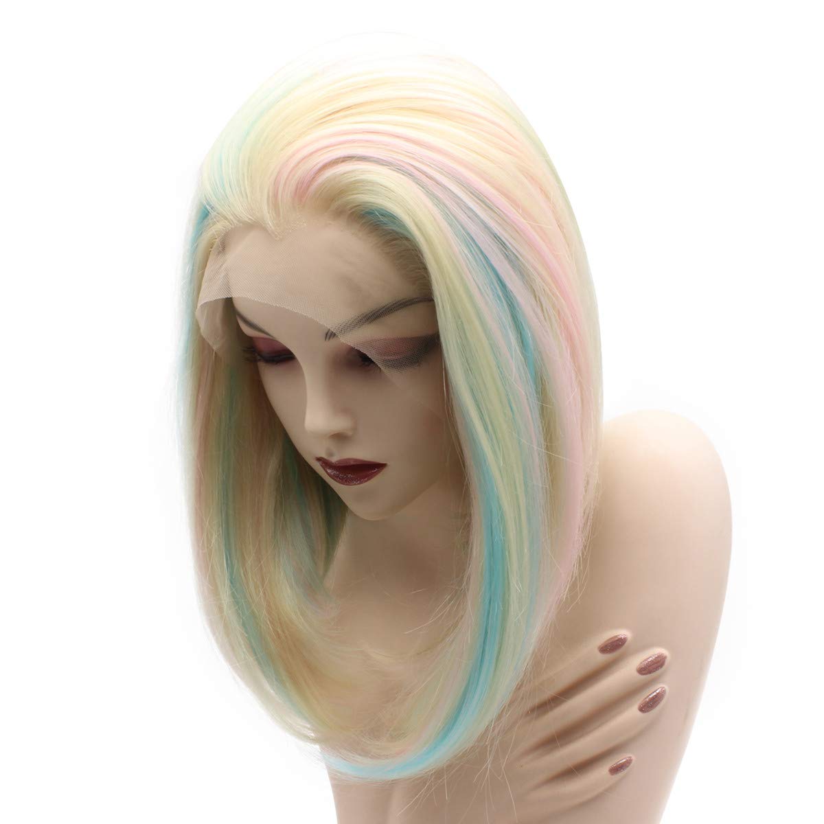 iwonawig Bob Lace Front Wig (Blonde with Blue Pink)