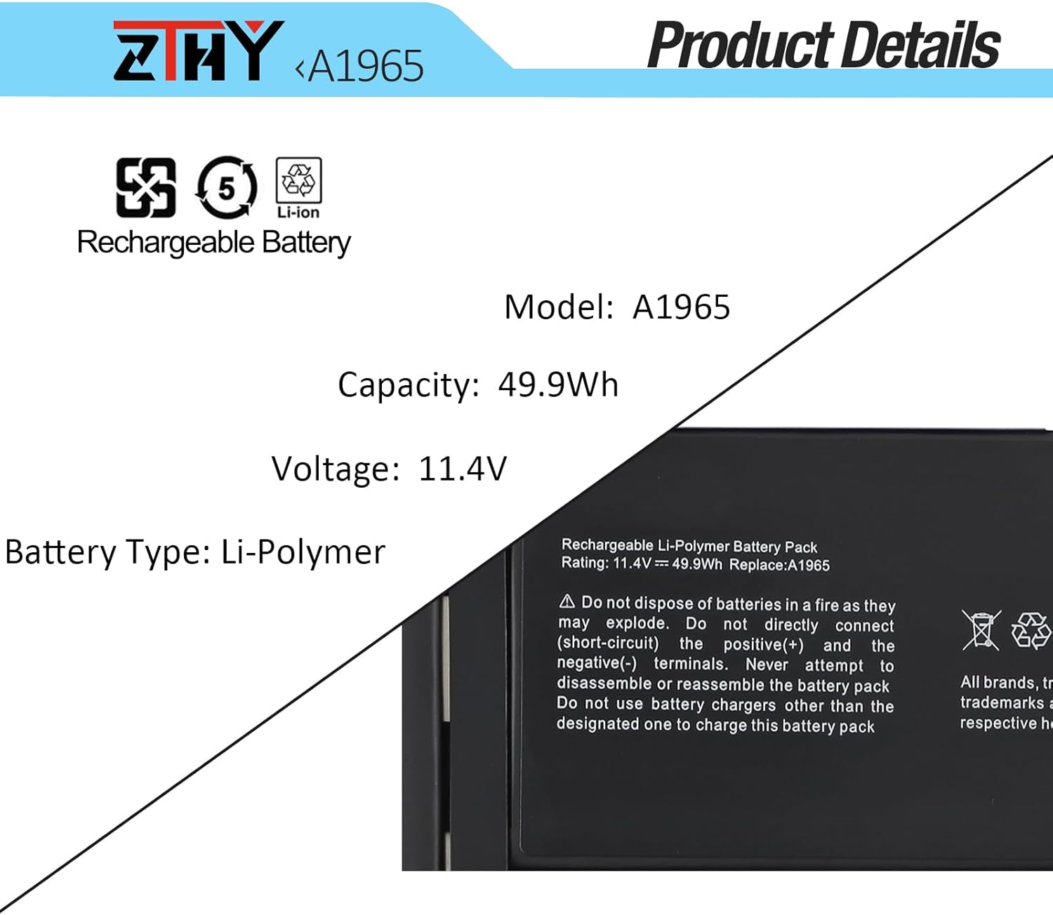 A1965 A1932 A2179 Battery Compatible with MacBook Air 13" A1932(Late 2018 2019) A2179 (Early 2020) EMC 3184 3302 MacBookAir8,1 8,2 9,1 MRE82LL/A MRE92LL/A MVFH2LL/A MVFM2LL/A MRE82B/A 11.4V 49.9Wh