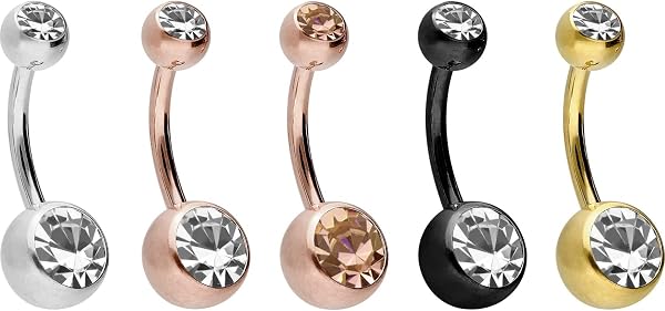 PIERCINGLINE Bauchnabelpiercing aus Chirurgenstahl mit 2 Kristallen - Bananabell Piercing in stylischen Farben und 4 Größen - 2