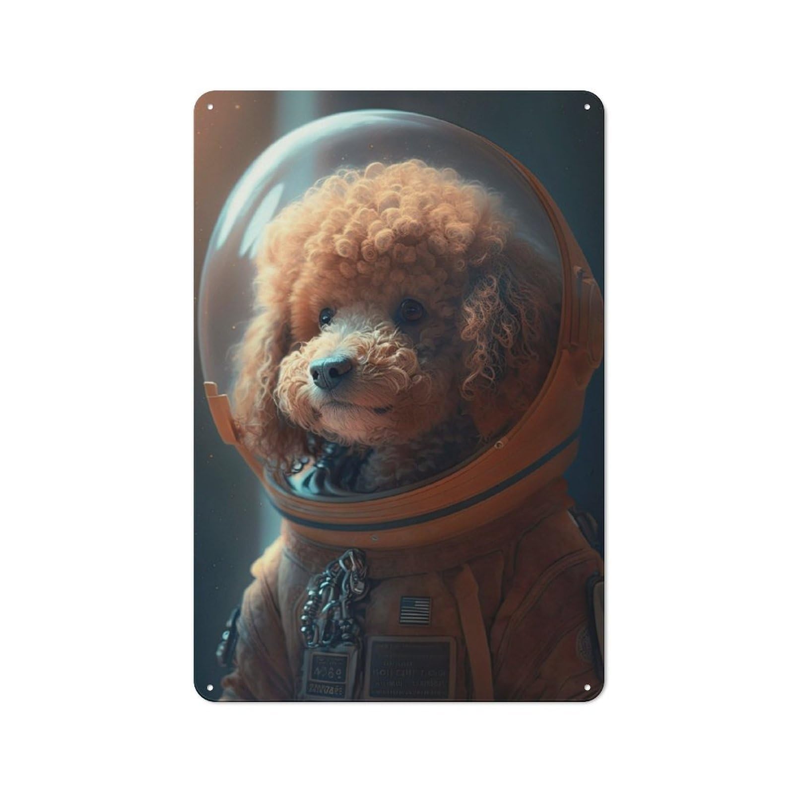 Junmoney Red Poodle Astronaut Vintage-Inspired Tin Sign 30X20cm For Café Or Restaurant, For Cooler-Month Interiors With Vintage Character