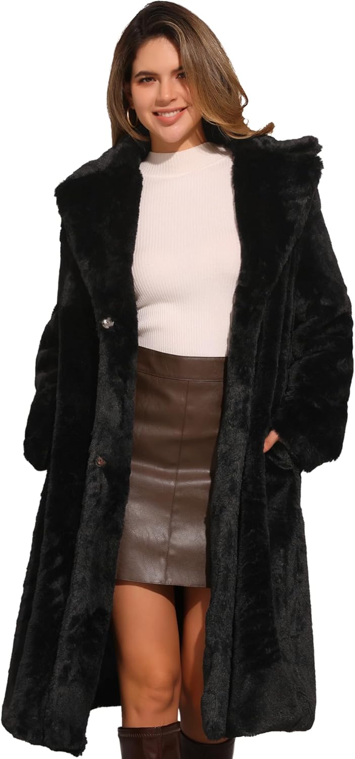 Allegra K Faux Fur Coat for Women's Winter Warm Overcoat Outerwear Belted Fluffy Jackets