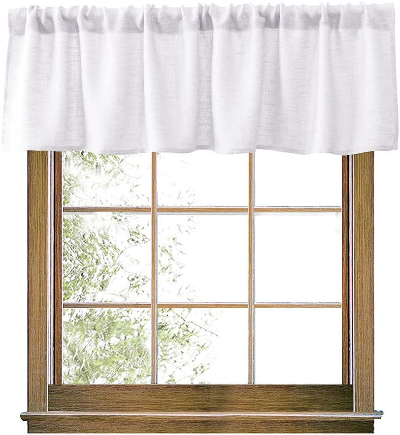White Burlap Look Kitchen Curtains Window Treatment Set, 14 inch Valance and 24inch Tiers