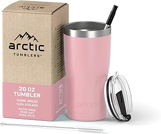 Arctic Tumblers | 20 oz Rose Insulated Tumbler with Straw & Cleaner - Retains Temperature up to 24hrs - Non-Spill Splash P...