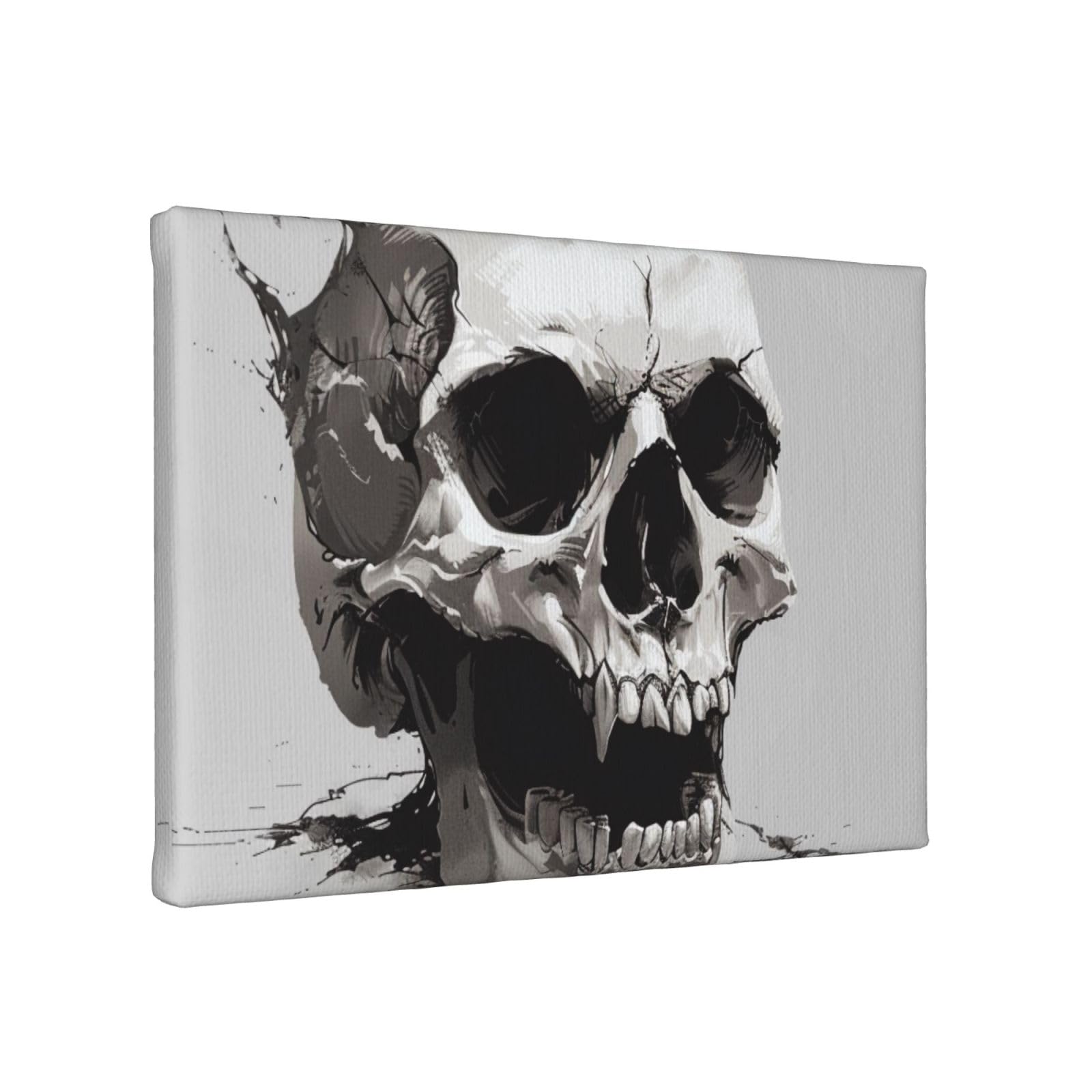 YKLJG Horror Skull Printed Wall Art Canvas Painting 30x20 CM Wooden Framed Picture Painting Artwork Prints for Bedroom Kitchen Home Office Decor